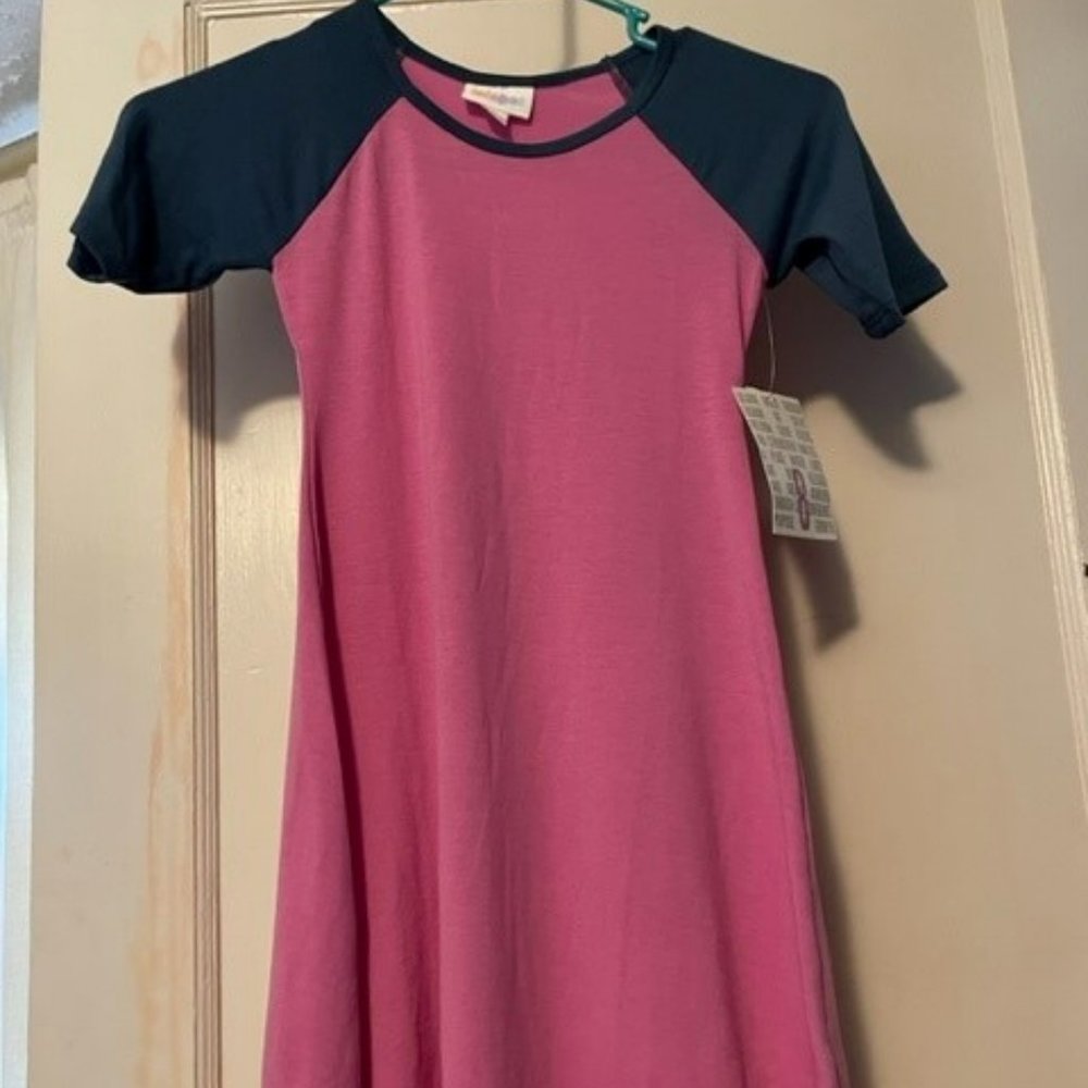 LuLaRoe Adeline Color Block Pink Gray-Blue Sleeve Size 8 NEW